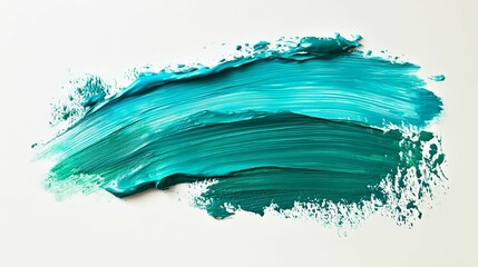 Abstract Brushstroke of Teal Acrylic Paint on White Background