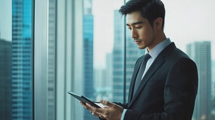 Fototapeta premium Professional Man Using Tablet in Urban Setting