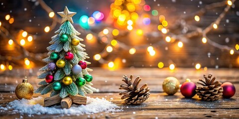 Obraz premium Tilt-Shift Christmas Tree with Colorful Ornaments and Pine Cones for Holiday Decor