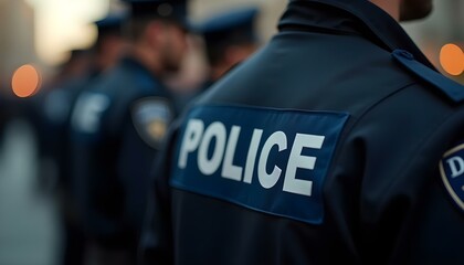 Police officers gathered in the street