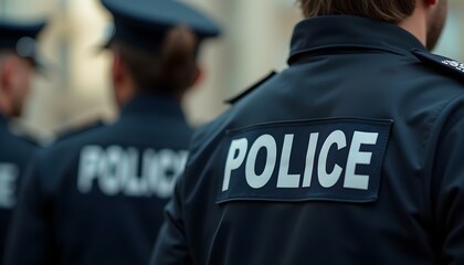 Police officers gathered in the street