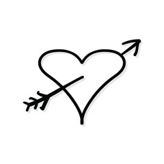 Hand drawn heart shape with arrow, icon or symbol heart in doodle style vector illustration eps 10