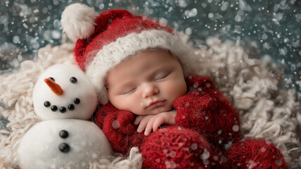 Sweet Baby in Santa Hat Dreaming - Festive Holiday Portrait