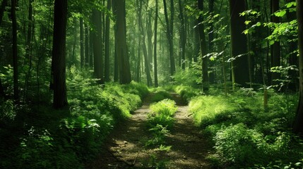 Obraz premium Sunbeams Through The Green Forest