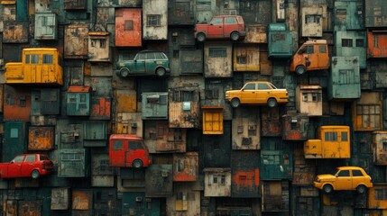 Surreal Cityscape: A Colorful Tapestry of Buildings and Cars