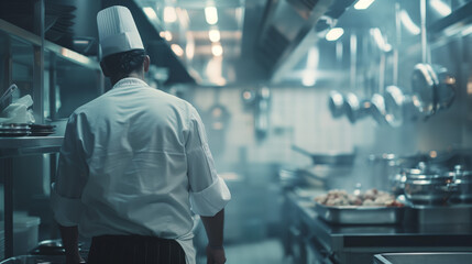 Obraz premium Professional Chef in a Contemporary Kitchen - Culinary Arts and Cooking in Action