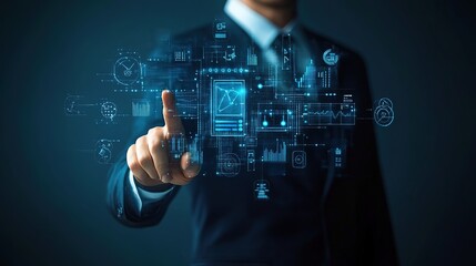 Obraz premium Digital Interaction with Futuristic Data Visualization