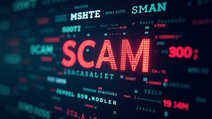 Scam alert sign, red badge for banner