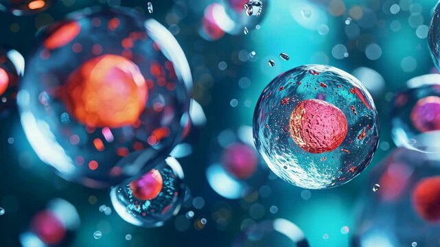 Human cell or Embryonic stem cell under microscope, background.