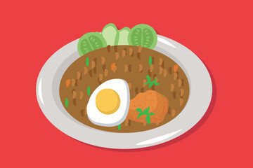 Vector fried rice traditional food illustration