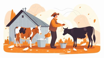 A man is feeding a cow in a field