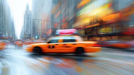 Blurry Yellow Cab in City Street
