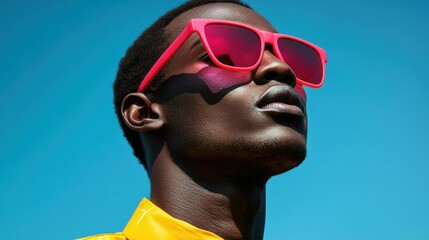 Close Up Portrait of a Man Wearing Pink Sunglasses