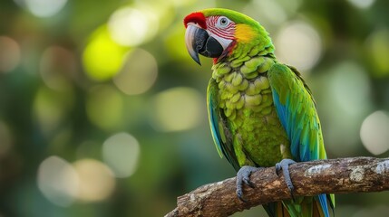 Obraz premium Green parrot Great-Green Macaw, Ara ambigua. Wild rare bird in the nature habitat, sitting on the branch in Costa Rica