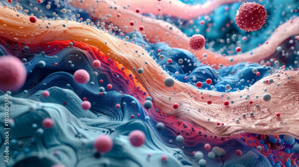 Aufkleber Abstract representation of waves and particles in vivid colors, creating a dynamic and fluid composition that evokes movement and energy.
