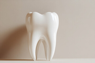 A white tooth is shown with a shadow on the wall behind it