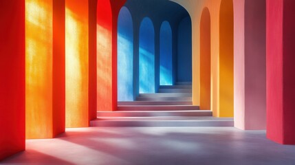 Fototapeta premium Colorful Archway Interior with Staircase