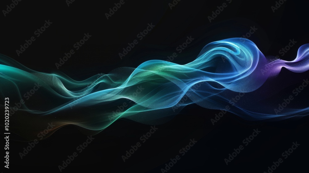 Poster colorful wave patterns flow gracefully against a dark background, creating a sense of movement and e