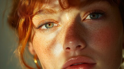 Fototapeta premium Close-up Portrait of a Woman with Red Hair and Freckles