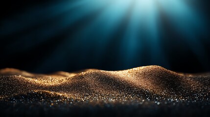 Illuminated sand dunes with a serene blue background, creating a tranquil atmosphere.