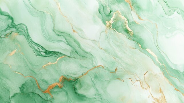 Abstract pastel green watercolor illustration with elegant gold marble lines creating a soft and calming background perfect for creative designs