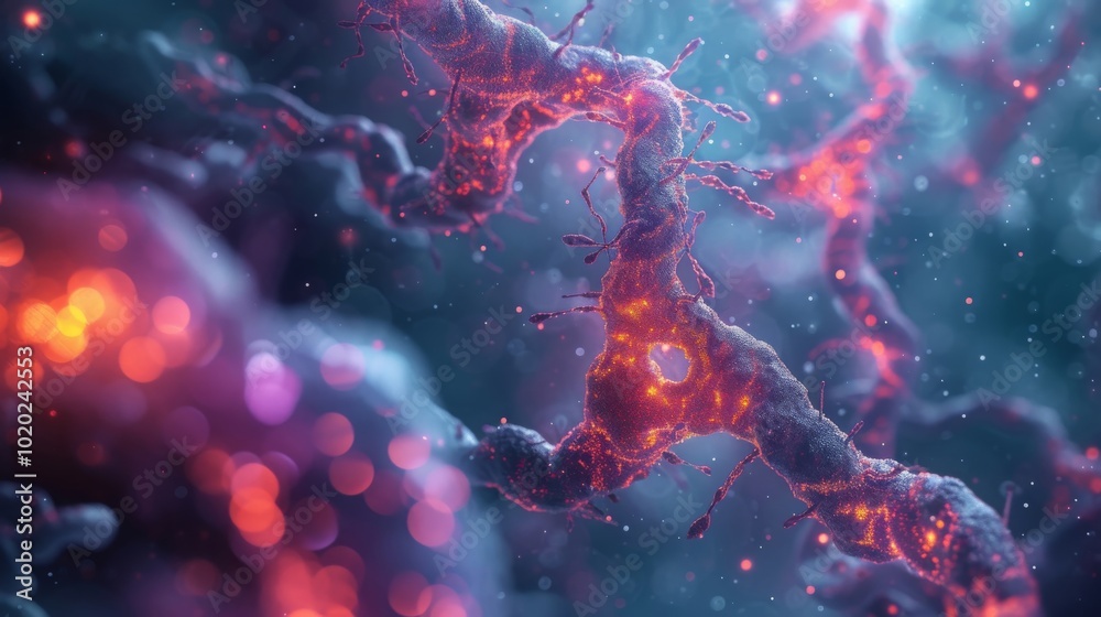 Poster an abstract illustration showcasing illuminated neural connections with vibrant colors and details