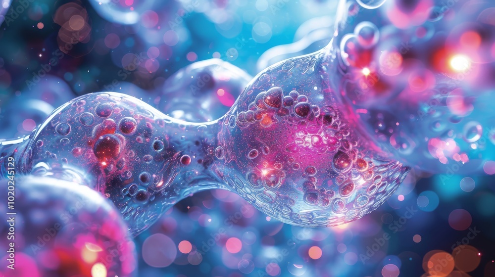 Aufkleber Close-up of abstract cellular structures with vibrant colors and textures, showcasing the complexity of microscopic life