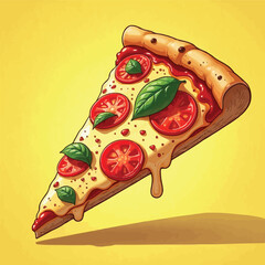 Mouthwatering Pepperoni Pizza Toppings Slice Flat Illustration Design