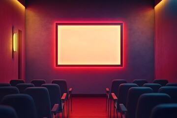 Fototapeta premium Empty Cinema with Neon Lights