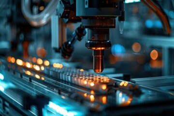 Realistic aerospace factory machinery CNC machines and robotic systems assembling spacecraft components high-definition clarity