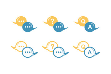 Chatting speech bubble icon set. Question and answer. Communication, idea, message, conversation, problem, solution concepts. Flat vector design isolated illustration.