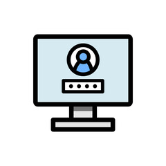 User computer login screen icon. Technology, internet, access, security, identity concepts. Colored outline vector design isolated illustration. 