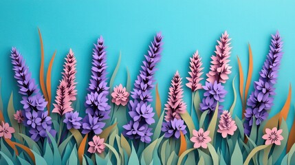 Purple Liatris blooms among tall brown and green grasses in a summer landscape Purple Liatris flowers in a grassy summer scene