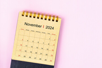 November 2024 Monthly desk calendar for 2024 year made from craft paper.