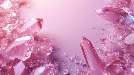 Fototapeta premium Pink Crystal Clusters and Fragments on a Pink Background