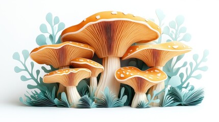 Naklejka premium Raw mushrooms isolated on a white background with selective focus Raw mushrooms isolated on white background with focused detail