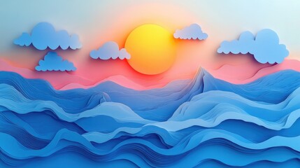 Blue Sky with Clouds and a Setting Sun Serene Sunset with Blue Sky and Soft Clouds