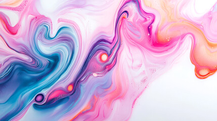 Fototapeta premium A unique pink and blue pattern on a white background. A multi-colored whirlpool of watercolor paints with the addition of blue, pink and orange tones. Stylish background for the design