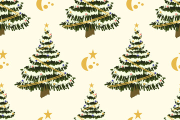 Christmas tree with lights on a yellow background