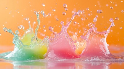 Colorful Water Splashes Creating a Rainbow Effect