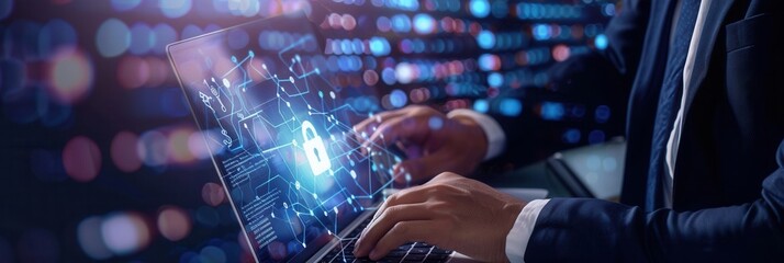 A cyber security professional actively engages in securing sensitive information through advanced data protection techniques in a networked setting. Generative AI