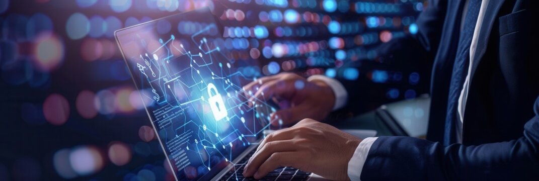 A cyber security professional actively engages in securing sensitive information through advanced data protection techniques in a networked setting. Generative AI