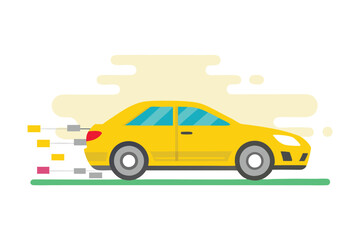 Sedan  Modern yellow driving in fast traffic vector illustration isolated on a white background