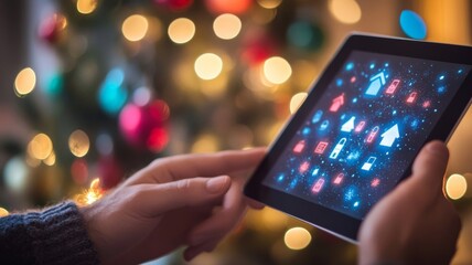 Smartphone in hand. The concept of a "smart home" with devices in the house. The smart home smartphone app.
