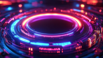 Abstract Futuristic Interface with Glowing Circular Neon Lights