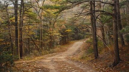 Naklejka premium Autumn Forest Path Through Golden Trees
