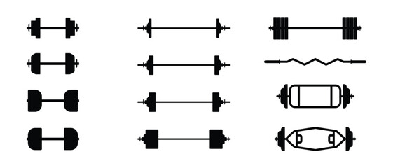 barbell set design, gym equipment, silhouette style, editable vector eps 10.