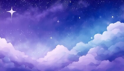 Fototapeta premium Purple gradient mystical moonlight sky with clouds and stars
