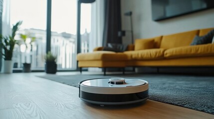 Robot Vacuum Cleaning in Modern Apartment