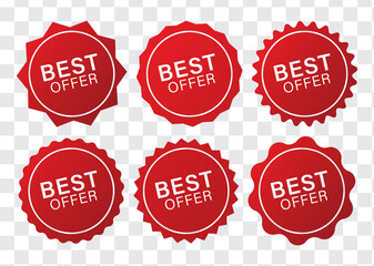 best offer tag red sticker icon set